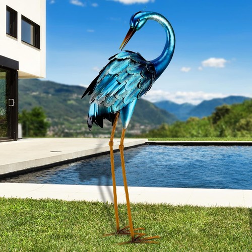 Metal crane garden statue - metal,